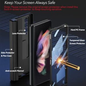 ELEPIK Armor PRO Series Case for Galaxy Z Fold 4 with Built-in Tempered Glass Screen Protector, Closed S Pen Holder [Avoid S Pen Lost], Hinge Protector, Kickstand, Wireless Charging (Black)