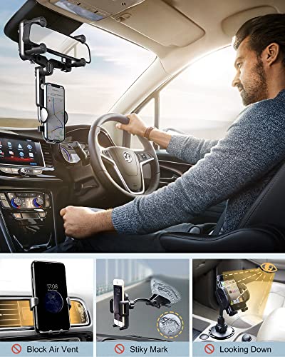 Phone Mount for Car【Big Rear Mirrors Friendly】 2023 New Rear View Mirror Phone Holder, Lighter 360 Rotatable and Retractable Car Phone Holder for Apple Samsung 4-7 Inch Mobiles & All Vehicles