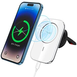 magnetic wireless car charger,vebach metal mag-safe car charger air vent mount magnet fast car charger compatible with iphone 14/13/12 series and magnetic cases