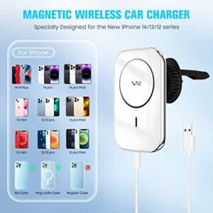 Magnetic Wireless Car Charger,Vebach Metal Mag-Safe Car Charger Air Vent Mount Magnet Fast Car Charger Compatible with iPhone 14/13/12 Series and Magnetic Cases