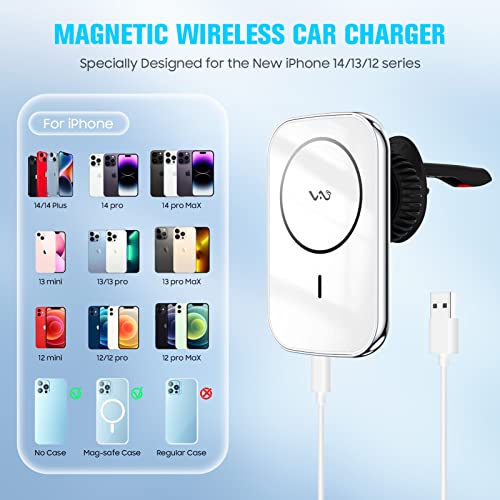 Magnetic Wireless Car Charger,Vebach Metal Mag-Safe Car Charger Air Vent Mount Magnet Fast Car Charger Compatible with iPhone 14/13/12 Series and Magnetic Cases