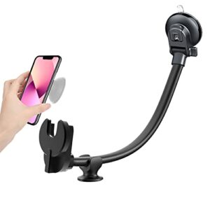 2 in 1 vent and windshield car phone mount for collapsible grip/socket mount user,dashboard phone holder with strong suction cup,13-inches long arm gooseneck cell phone cradle for swappable grip stand