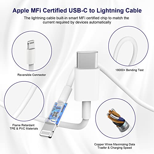 3 Pack iPhone 14 13 12 Charger Fast Charging [Apple MFi Certified], PD 20W USB C Wall Charger Block with 3 Pack 10FT Long Type C to Lightning Fast Charging Cable for iPhone 14 Pro Max 13 12 11 XS X 8