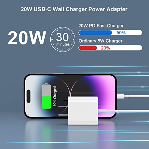 3 Pack iPhone 14 13 12 Charger Fast Charging [Apple MFi Certified], PD 20W USB C Wall Charger Block with 3 Pack 10FT Long Type C to Lightning Fast Charging Cable for iPhone 14 Pro Max 13 12 11 XS X 8