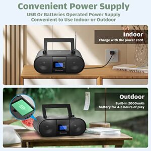 CD Player Portable, FM Radio with Dual Stereo Sound System, Rechargeable Bluetooth Boombox with Remote Control, Playback CD/CD-R/CD-RW/MP3, Support USB & AUX-in, Headphone Output