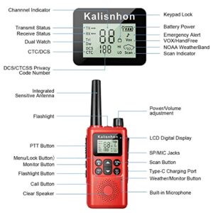 Kalisnhon walkie talkies for Adults Long Range with Headphones,Portable Two Way radios LCD VOX NOAA Rechargeable radios walkie Talkies with Flashlight Charging Dock and Li-ion Battery (4 Pack)