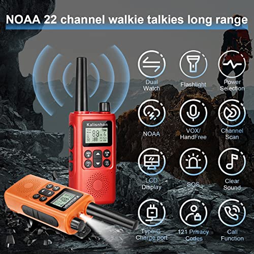 Kalisnhon walkie talkies for Adults Long Range with Headphones,Portable Two Way radios LCD VOX NOAA Rechargeable radios walkie Talkies with Flashlight Charging Dock and Li-ion Battery (4 Pack)