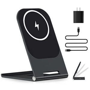 magnetic wireless charger compatible with iphone 14-13-12 series，mag-safe charger + 20w usb-c power adapter, folding aluminum alloy wireless charger stand for phone 14/13/12 pro max/pro/mini