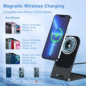 Magnetic Wireless Charger Compatible with iPhone 14-13-12 Series，Mag-Safe Charger + 20W USB-C Power Adapter, Folding Aluminum Alloy Wireless Charger Stand for Phone 14/13/12 Pro Max/Pro/Mini