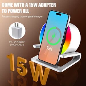 Birthday Gifts for Women, 3 in 1 Charging Station Apple with Bluetooth Speakers, LED Night Light, 15W Wireless Charger Stand, Gifts for Women, Men, Mom, Girlfriend