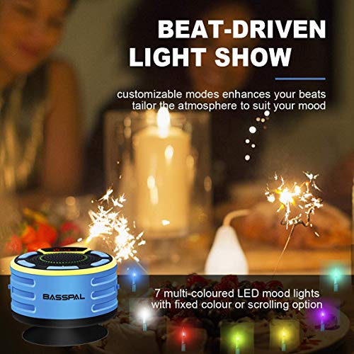 BassPal IPX7 Waterproof Speaker, Bluetooth Portable Wireless Shower Speakers with LED Display, FM Radio, Suction Cup, Light Show, TWS, Loud Stereo Sound for Pool Beach Home Party Travel Outdoors