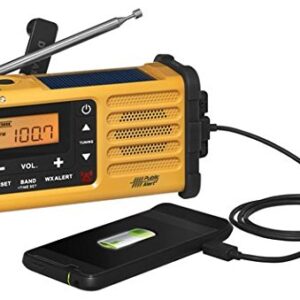 Sangean MMR-88 AM/FM/Weather+Alert Emergency Radio. Solar/Hand Crank/USB/Flashlight, Siren, Smartphone Charger yellow