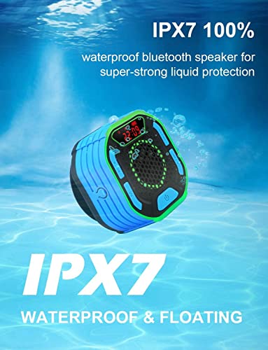 DuoTen Shower Speaker, IPX7 Waterproof Portable Bluetooth Wireless Speaker Shower Radio with Loud Stereo Sound, LED Display, Light Show, Suction Cup, Sturdy Hook for Home, Party, Outdoor, Travel, Pool