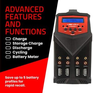 Venom Pro Quad LiPo Battery Fast Charger | 4 Ports at 100W Each | AC DC 7A Fast NiMH LiHV LiPo Balance Charger Discharger