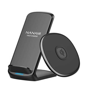 nanami fast wireless charger[2 pack], qi-certified 15w max charging stand pad bundle, compatible iphone 14/13/12/se 2020/11 pro/xs/xr/x, samsung galaxy s23/s22/s21/s20/s10/s9/note 20/10/9, airpods pro