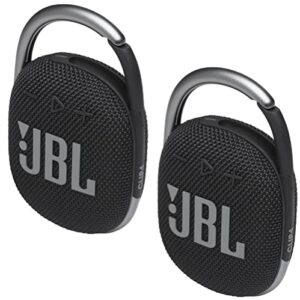 2 pack jbl clip 4 waterproof wireless audio bluetooth speaker bundle (black)