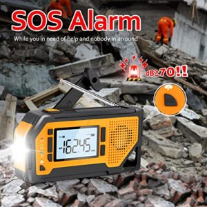 Emergency Weather Alert Radio with 2000mAh Emergency Phone Charge, Solar Hand Crank Radio with Earphone Jack, Battery Operated, SOS Alarm, LED Flashlight, Portable Survival Radio for Emergency