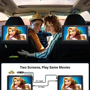 WONNIE 10.1'' Dual Car DVD Player Portable Headrest Video Players for Kids with 2 Mounting Brackets, 5 Hours Rechargeable Battery, Support USB/SD, AV Out& in, Last Memory(1 Player+1 Monitor)