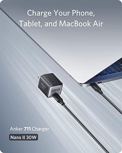 Anker USB C Charger 30W, 711 Charger, Compact Fast Charger (Not Foldable) for MacBook Air/iPhone 13/13 Mini/ 13 Pro/ 13 Pro Max/ 12, Galaxy S21, Note 20, iPad Pro, Pixel, and More