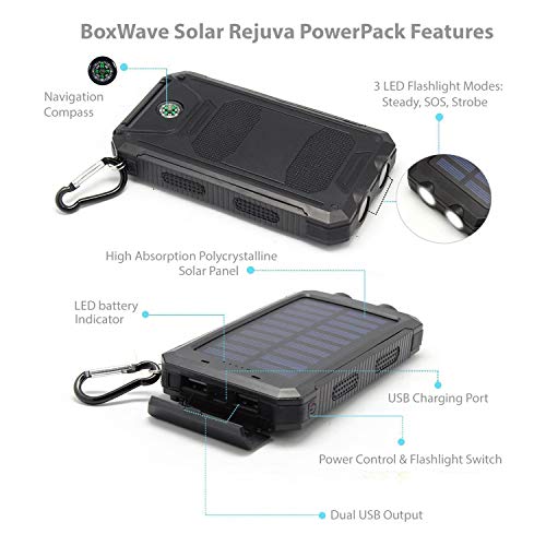 BoxWave Power Bank Compatible with Samsung Galaxy A50 (Power Bank by BoxWave) - Solar Rejuva PowerPack (10000mAh), Solar Powered Backup Power Bank 10000mAh for Samsung Galaxy A50 - Jet Black