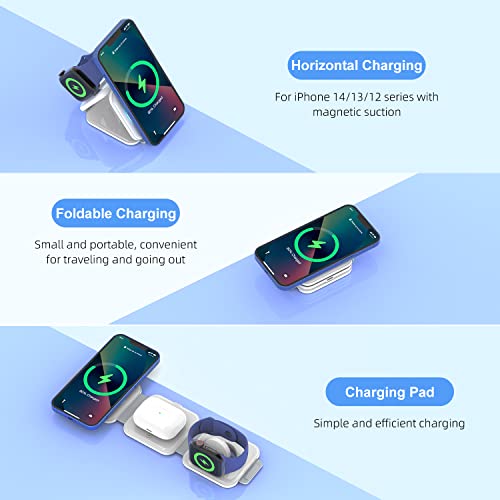 AMASUKI 3 in 1 Magnetic Wireless Charger, Foldable Wireless Charging Station for Travel, Compatible with iPhone 14 13 12 11/Pro/Pro Max/XR/XS/X/8, AirPods 3/2/Pro,iWatch 7/6/5/4/3/2 (Adapter Included)