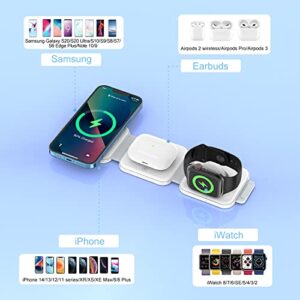 AMASUKI 3 in 1 Magnetic Wireless Charger, Foldable Wireless Charging Station for Travel, Compatible with iPhone 14 13 12 11/Pro/Pro Max/XR/XS/X/8, AirPods 3/2/Pro,iWatch 7/6/5/4/3/2 (Adapter Included)