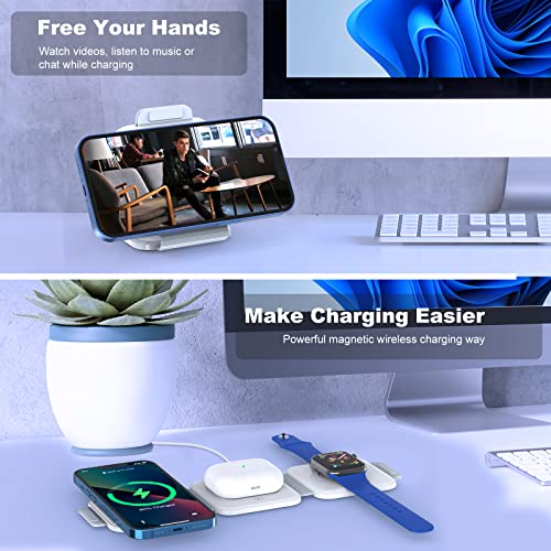 AMASUKI 3 in 1 Magnetic Wireless Charger, Foldable Wireless Charging Station for Travel, Compatible with iPhone 14 13 12 11/Pro/Pro Max/XR/XS/X/8, AirPods 3/2/Pro,iWatch 7/6/5/4/3/2 (Adapter Included)