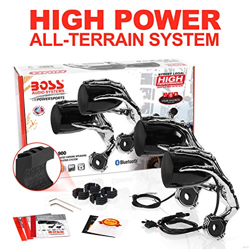 BOSS Audio Systems PHANTOM900 Motorcycle Weatherproof Bluetooth Speaker System - 3 Inch Speakers, Built-In Amplifier, Built-in Bluetooth, Volume Control, Great for ATVs and All 12 Volt Vehicles
