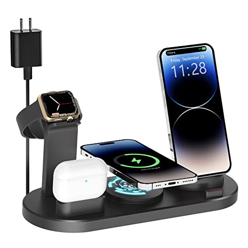 Wireless Charger Dock,4 in 1 Magnetic Charging Stand Compatible with iPhone14/13/12/Pro/Pro Max/14 Plus/AirPods 3/2/Pro 2,Phone Charger Station for Apple Watch 8/7/SE/6/5/4, Samsung Phone(Black)