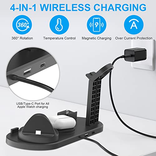 Wireless Charger Dock,4 in 1 Magnetic Charging Stand Compatible with iPhone14/13/12/Pro/Pro Max/14 Plus/AirPods 3/2/Pro 2,Phone Charger Station for Apple Watch 8/7/SE/6/5/4, Samsung Phone(Black)