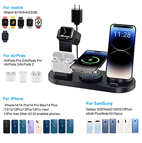 Wireless Charger Dock,4 in 1 Magnetic Charging Stand Compatible with iPhone14/13/12/Pro/Pro Max/14 Plus/AirPods 3/2/Pro 2,Phone Charger Station for Apple Watch 8/7/SE/6/5/4, Samsung Phone(Black)