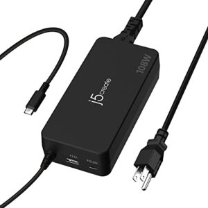 j5create 108w usb type c pd super charger for macbook pro, chromebook, laptop, notebook, tablet, android, iphone, ipad pro, smart phone (jup34108)