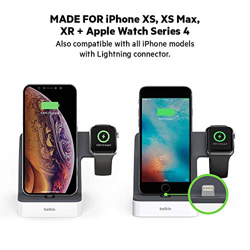 Belkin 2-In-1 Iphone & Apple Watch Charging Dock - Powerhouse Charging Station + Apple Watch Charging Stand - Designed For Iphone 6/7/8/X/Xs/Xr/Xs Max, Apple Watch Series 4, 3, 2, & 1