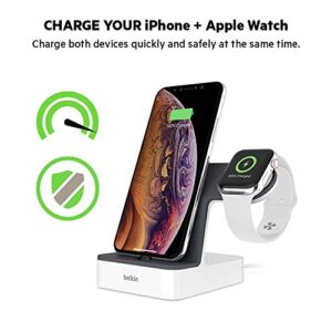 Belkin 2-In-1 Iphone & Apple Watch Charging Dock - Powerhouse Charging Station + Apple Watch Charging Stand - Designed For Iphone 6/7/8/X/Xs/Xr/Xs Max, Apple Watch Series 4, 3, 2, & 1