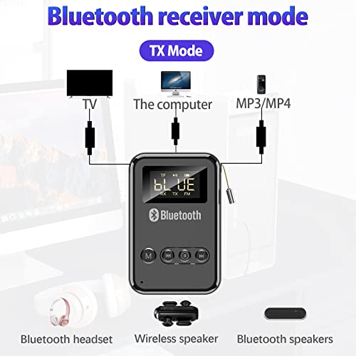 Bluetooth Transmitter Receiver with LCD Screen, Audio V5.0 Bluetooth Adapter for TV to Headphones, 4-in-1 Wireless AUX Adapter for TV/Car/PC/Home Theater/Speakers/MP3 Player