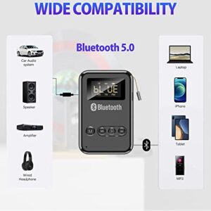 Bluetooth Transmitter Receiver with LCD Screen, Audio V5.0 Bluetooth Adapter for TV to Headphones, 4-in-1 Wireless AUX Adapter for TV/Car/PC/Home Theater/Speakers/MP3 Player