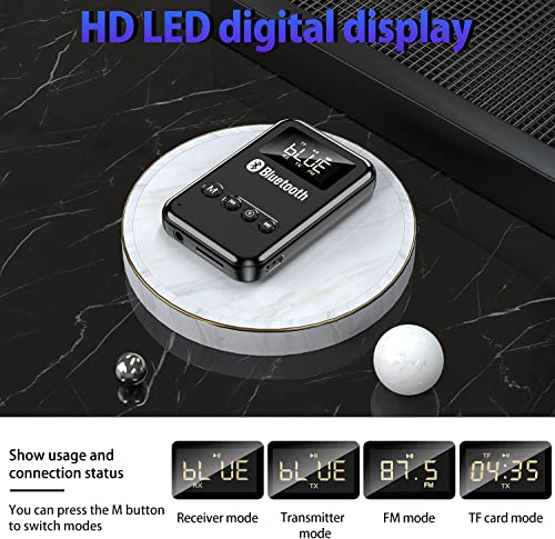 Bluetooth Transmitter Receiver with LCD Screen, Audio V5.0 Bluetooth Adapter for TV to Headphones, 4-in-1 Wireless AUX Adapter for TV/Car/PC/Home Theater/Speakers/MP3 Player