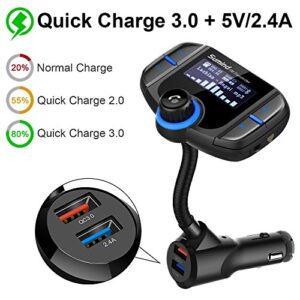 Car Adapter in-Car FM Transmitter, Wireless Radio Adapter 1.7 Inch Display, QC3.0/2.4A Dual USB Ports, AUX Output,Mp3 Player with Magnetic Mount and Plate