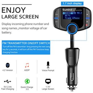 Car Adapter in-Car FM Transmitter, Wireless Radio Adapter 1.7 Inch Display, QC3.0/2.4A Dual USB Ports, AUX Output,Mp3 Player with Magnetic Mount and Plate