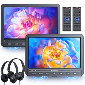 naviskauto 10.5″ dual screen portable dvd player for car with built-in rechargeable battery, car dvd players support usb/sd card, last memory, play a same or two different movies (2 x dvd player)