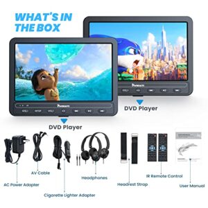 NAVISKAUTO 10.5" Dual Screen Portable DVD Player for Car with Built-in Rechargeable Battery, Car DVD Players Support USB/SD Card, Last Memory, Play a Same or Two Different Movies (2 X DVD Player)