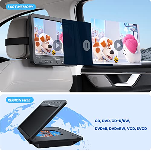 NAVISKAUTO 10.5" Dual Screen Portable DVD Player for Car with Built-in Rechargeable Battery, Car DVD Players Support USB/SD Card, Last Memory, Play a Same or Two Different Movies (2 X DVD Player)