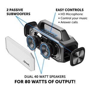 Alpatronix IPX6 Waterproof Stereo Bluetooth Speaker 80W (100W Max), Portable Wireless, 12000mAh Power Bank, Handsfree, Shockproof, TWS, Subwoofer, TF & Flash Card, NFC, AX600, Indoor & Outdoor – Black