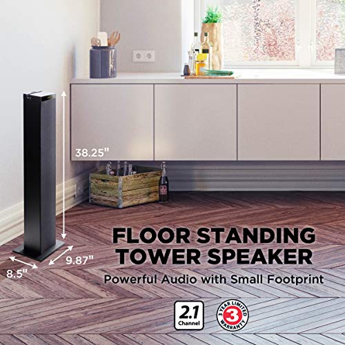 GOgroove Bluetooth Tower Speaker with Built-in Subwoofer - BlueSYNC STW Floor Standing Speaker Tower with Thumping Bass, Immersive 120W Peak Power, AUX, Flash Drive MP3, FM Radio, USB Port (Single)