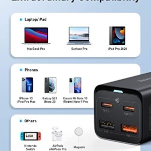 USB C Charger, Baseus 65W PD GaN3 Fast Wall Charger Block, 4-Ports [2USB-C + 2USB] Charging Station with 5ft AC Cable for MacBook Pro/Air, USB-C Laptop, iPhone 13/12, iPad Pro, Samsung Galaxy, etc