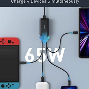 USB C Charger, Baseus 65W PD GaN3 Fast Wall Charger Block, 4-Ports [2USB-C + 2USB] Charging Station with 5ft AC Cable for MacBook Pro/Air, USB-C Laptop, iPhone 13/12, iPad Pro, Samsung Galaxy, etc