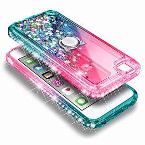 NGB iPod Touch 7 Case, iPod Touch 6/5 Case with HD Screen Protector and Ring Holder for Girls Women Kids, Glitter Liquid Soft TPU Clear Cute Case for Apple iPod Touch 7th/6th/5th Generation -Pink/Aqua