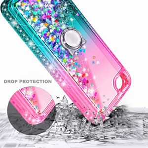 NGB iPod Touch 7 Case, iPod Touch 6/5 Case with HD Screen Protector and Ring Holder for Girls Women Kids, Glitter Liquid Soft TPU Clear Cute Case for Apple iPod Touch 7th/6th/5th Generation -Pink/Aqua