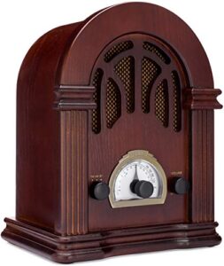 clearclick retro am/fm radio with bluetooth – classic wooden vintage retro style speaker