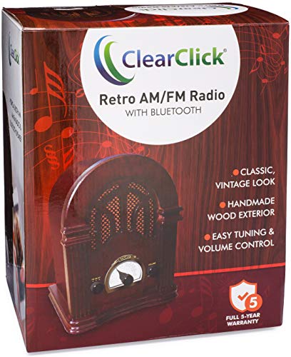 ClearClick Retro AM/FM Radio with Bluetooth - Classic Wooden Vintage Retro Style Speaker